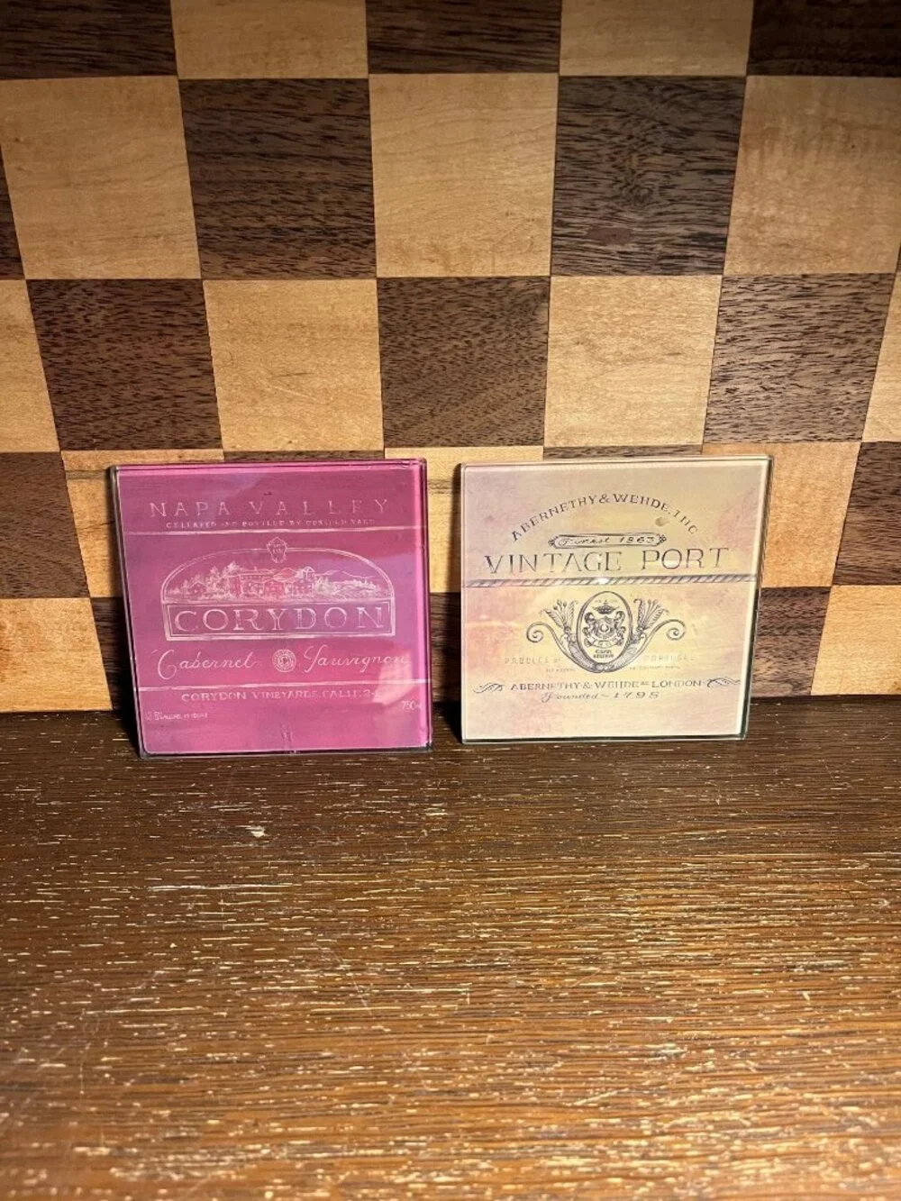 Glass Corydon and Vintage Port Wine Coasters A553